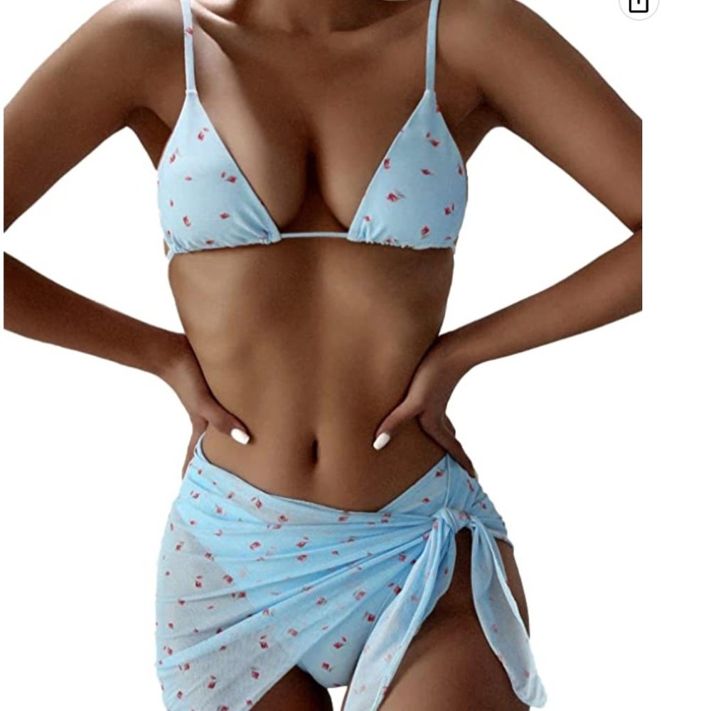 NWOT Blue Pink Flower Bikini - Size XS / S